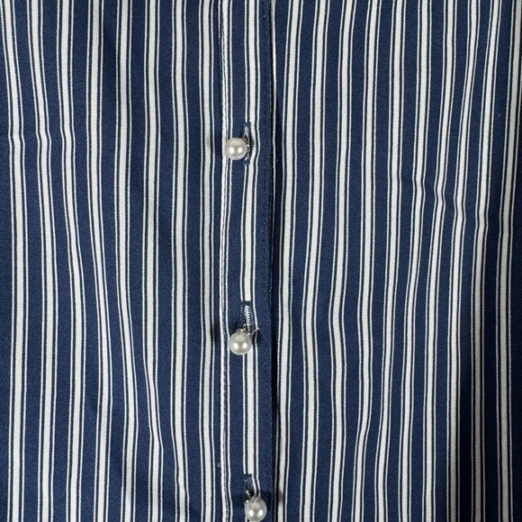 Grand & Greene Blue White Striped Ultra Soft Rayon Button Down Small Office - Picture 4 of 5